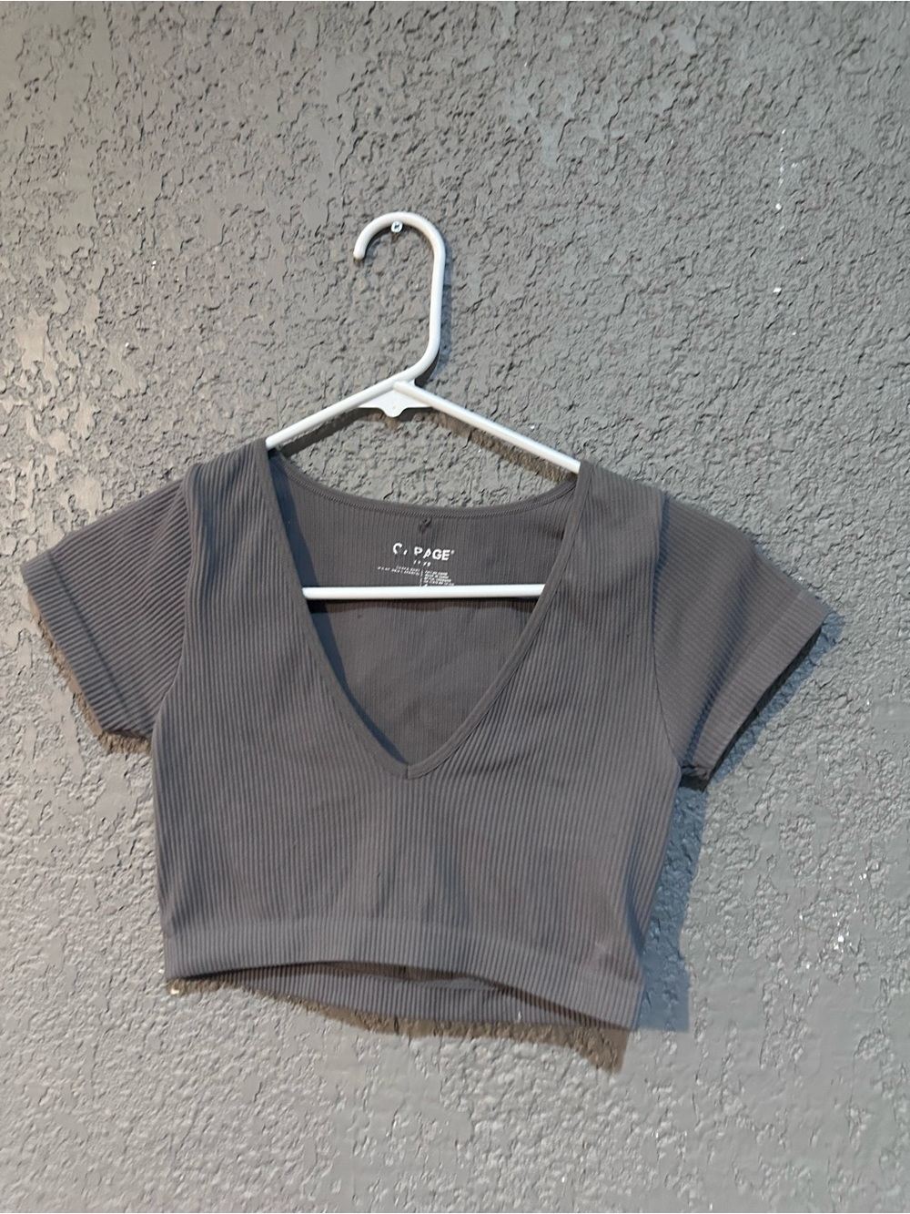 Garage Charcoal Ribbed V-Neck Crop Tee